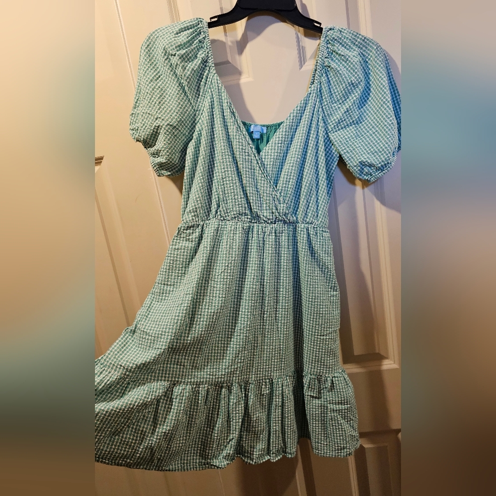 Draper James RSVP Puffed Sleeve Faux Wrap Casual Gingham Dress Size S